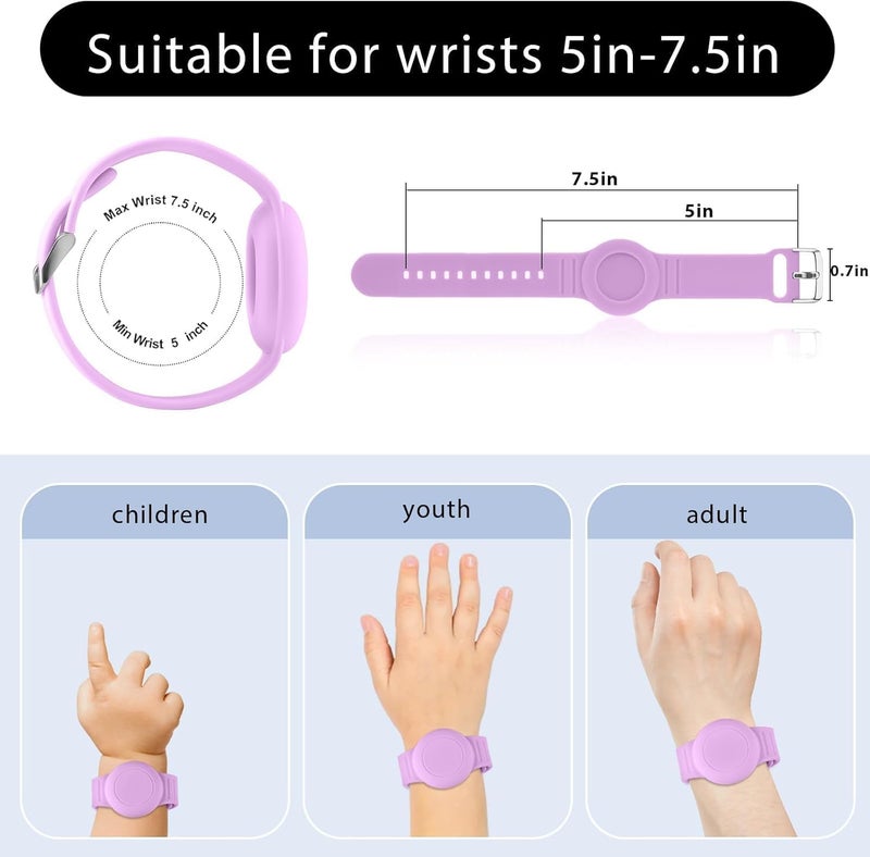 Foweroty for AirTag Bracelet for Kids, Waterproof Cute Print for Air tag Holder for Kids with Soft Silicone Full Coverage Anti-Lost Hidden for Airtag Wristband Accessories for Child, Light Purple - Image 3
